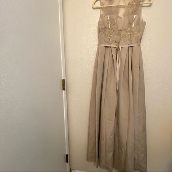 OLEG CASSINI beige biscotti illusion lace formal dress bridesmaid wedding gown 4 - Picture 5 of 16